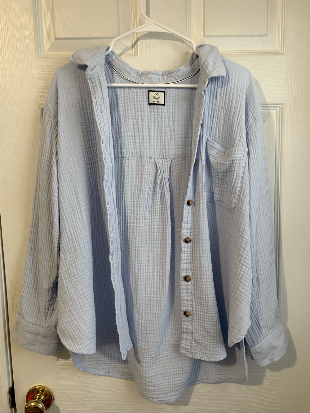 Denver Hayes 100% Cotton Blue Gauze Button-Up Shirt XL